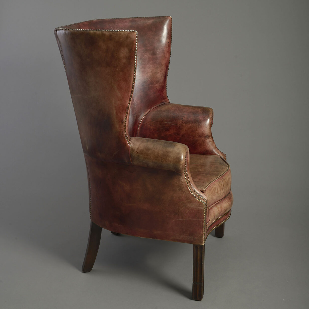 19th Century George III Style Leather Wing Armchair