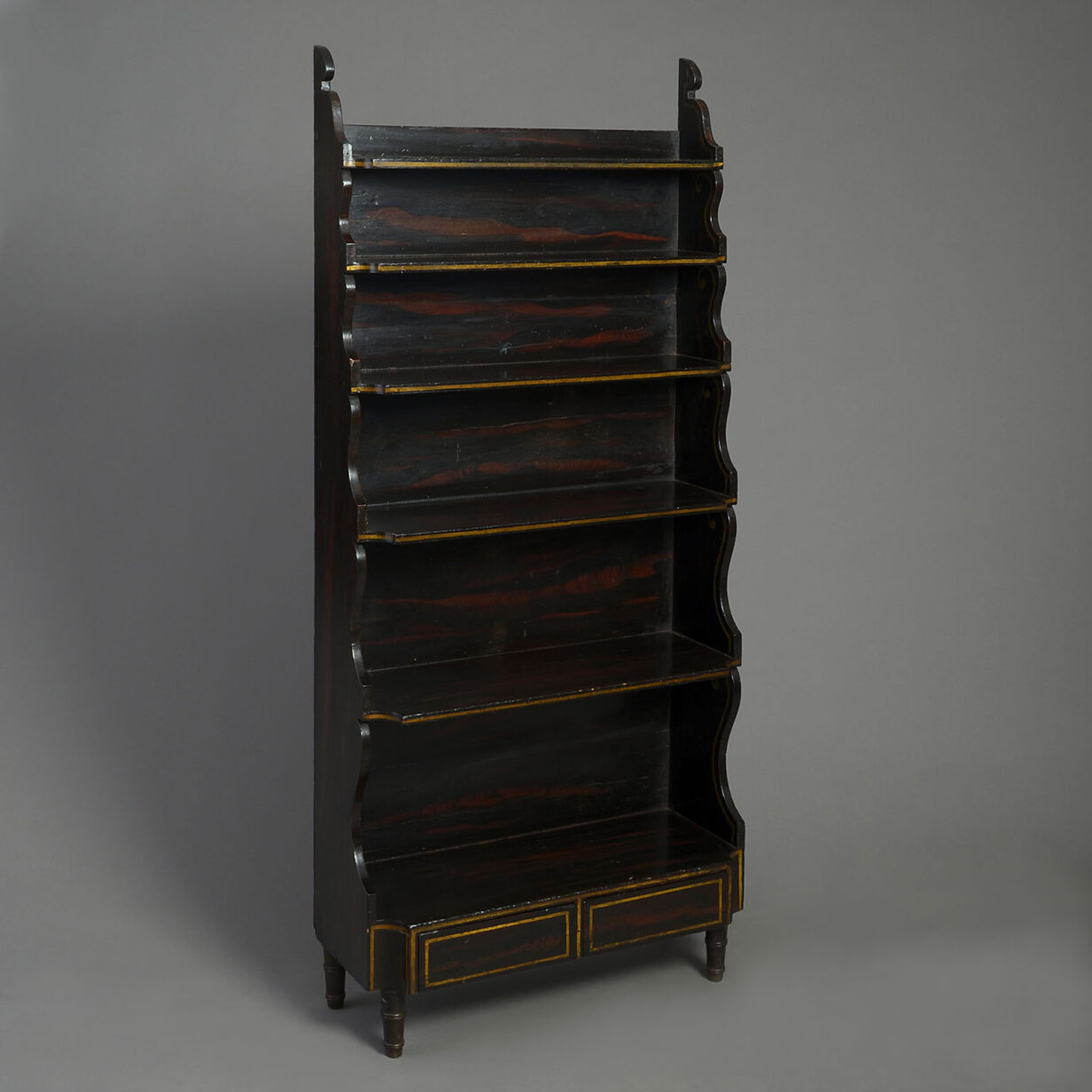 Early 19th Century Regency Period Faux Rosewood Painted Waterfall Bookcase