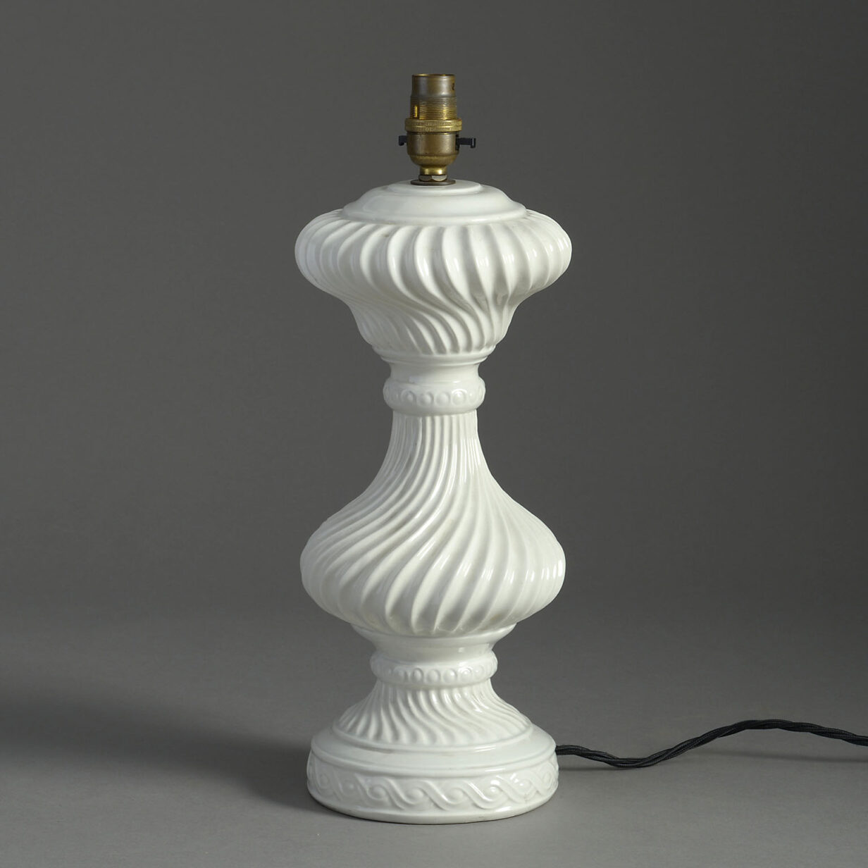 20th century white glazed ceramic swirl vase lamp