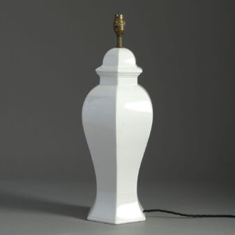 20th century white glazed hexagonal vase lamp