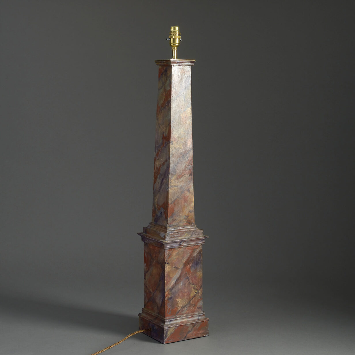 Tall 20th century faux marble painted obelisk lamp