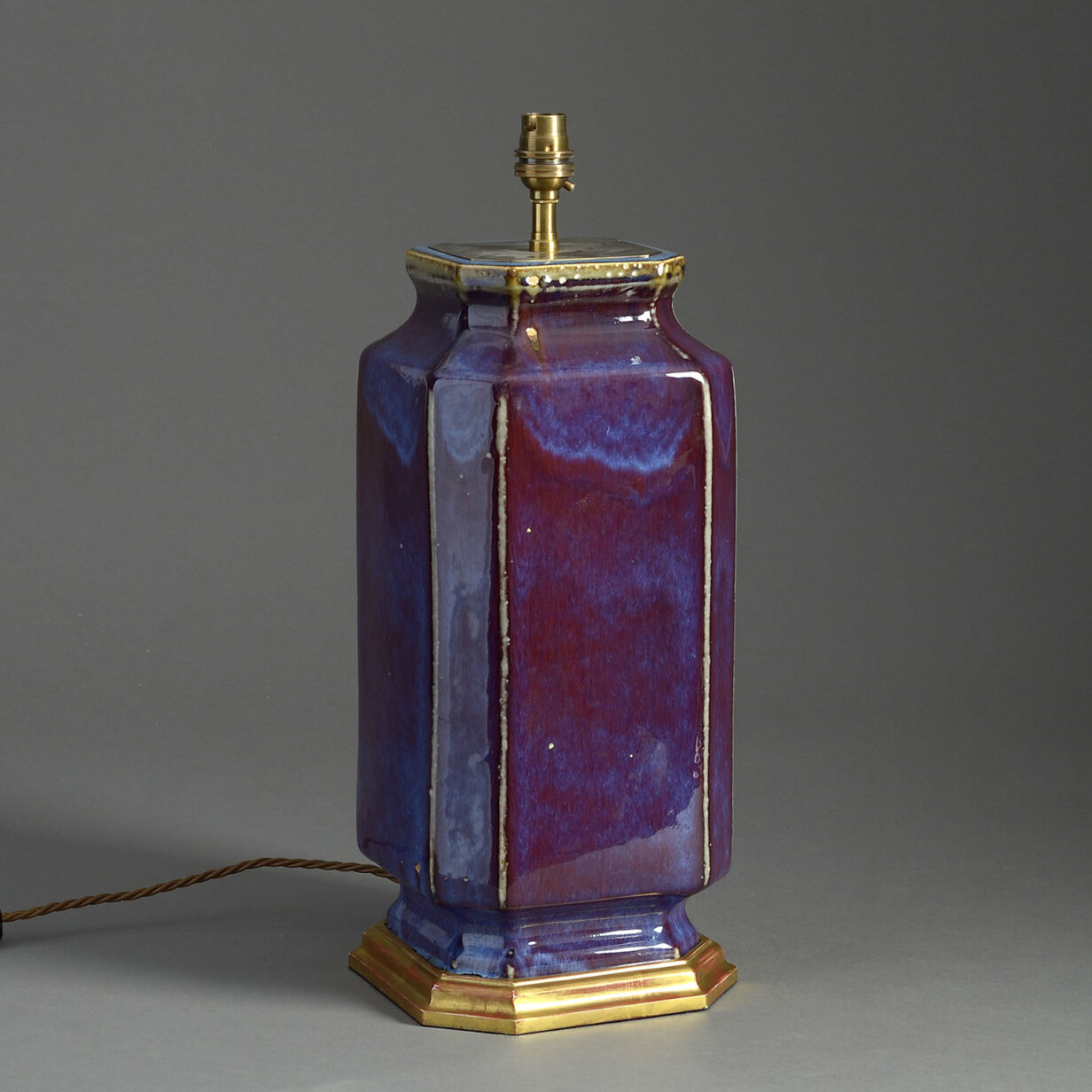 19th century square flambé porcelain vase lamp