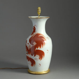 20th century dog of foo porcelain vase lamp