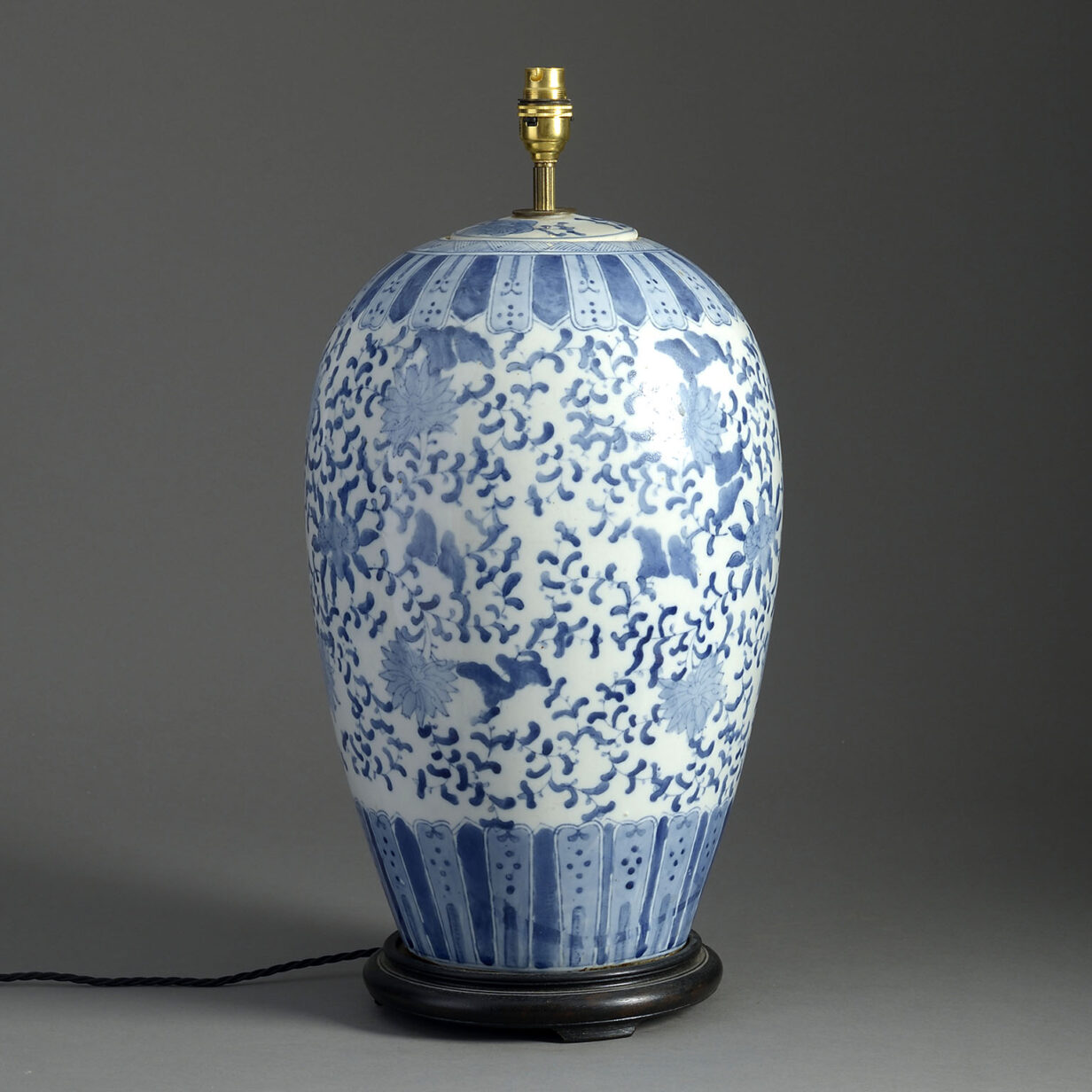 Large 19th century blue and white glazed porcelain jar lamp