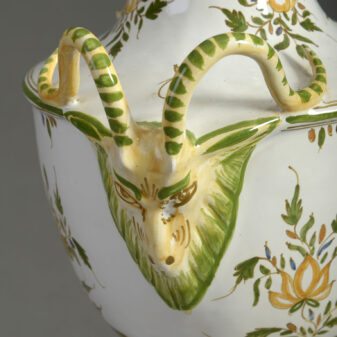 19th century two-handled faience urn and cover
