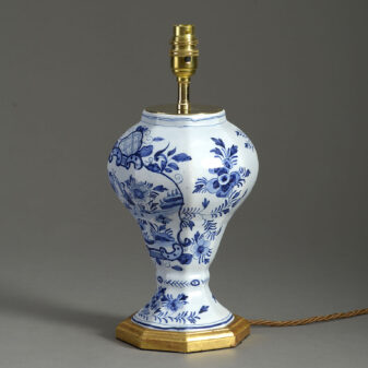 Early 20th century blue and white delft pottery vase lamp