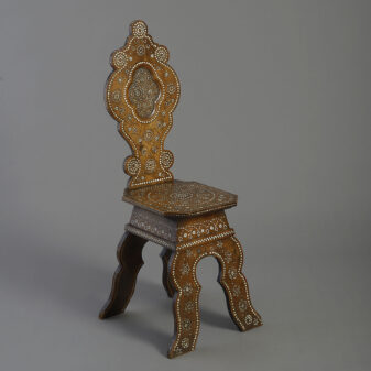 19th Century Pair of Geometric Bone Inlaid Walnut Sgabello Hall Chairs