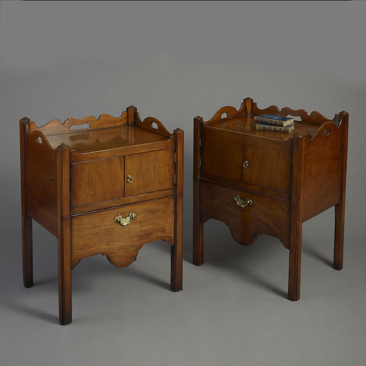 Pair of Mid-18th Century George III Chippendale Period Mahogany Bedside Commodes or Night Stands