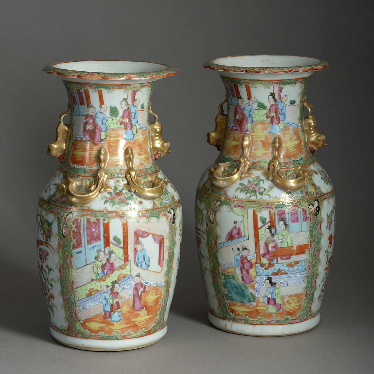 Pair of canton porcelain vases