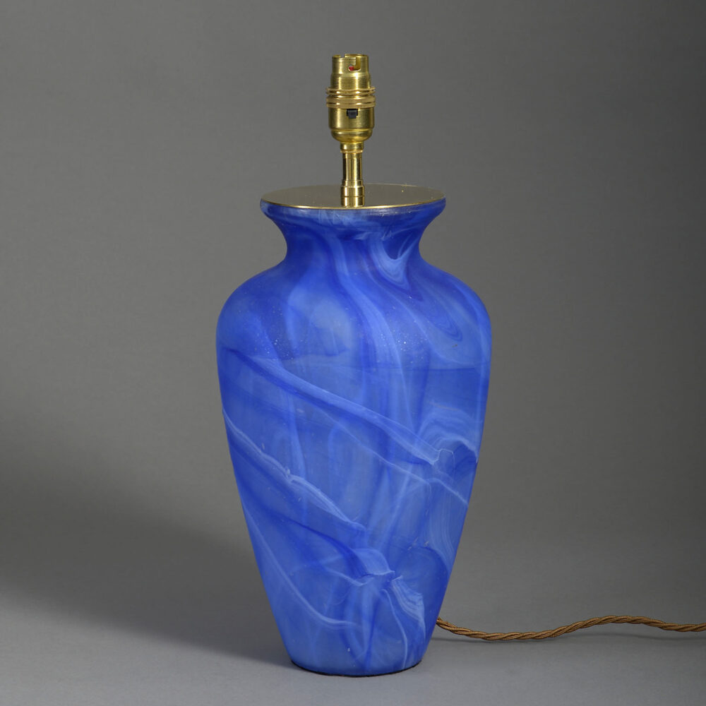 Midcentury Frosted Blue Glass Vase Lamp Timothy Langston Fine Art