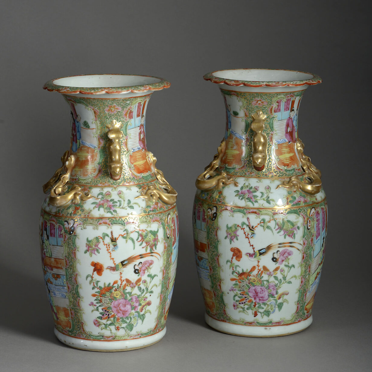 Pair of Canton Porcelain Vases