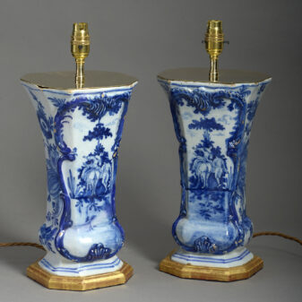 Blue and White Delft Trumpet Vase Lamps