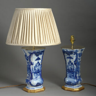 Blue and White Delft Trumpet Vase Lamps