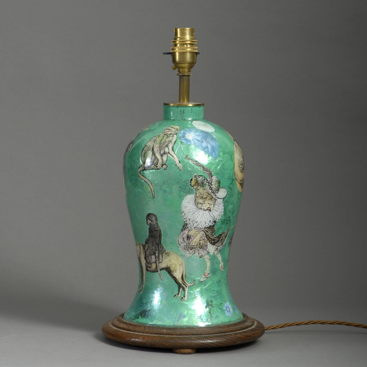 20th century green chinoiserie decalcomania vase lamp