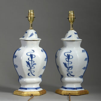 Pair of blue and white delft lamps