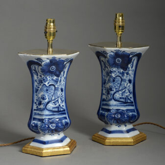 Pair of blue and white delft trumpet vases
