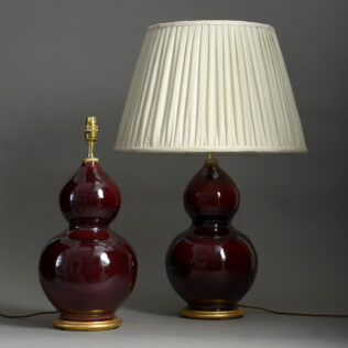 Pair of Sang de Boeuf Gourd Vase Lamps