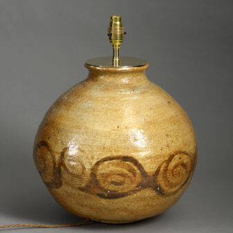 Mid-20th Century Bulbous Art Pottery Vase Lamp