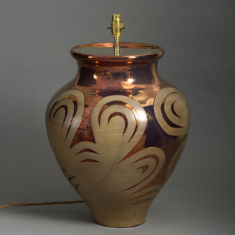 Large 20th century lustre glazed vase lamp