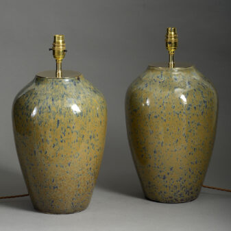 Pair of flecked glaze vase lamps