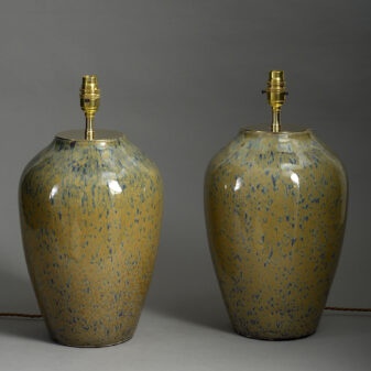 Pair of flecked glaze vase lamps