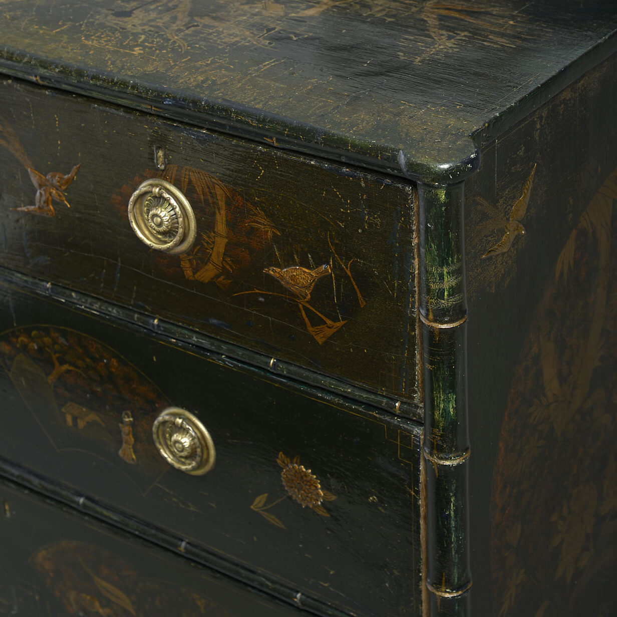 Early 19th century regency period black japanned chinoiserie chest of drawers