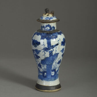 Blue and White Crackleware Vase and Cover