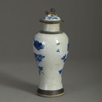Blue and White Crackleware Vase and Cover