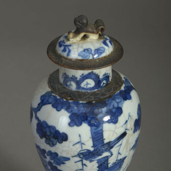 Blue and white crackleware vase and cover
