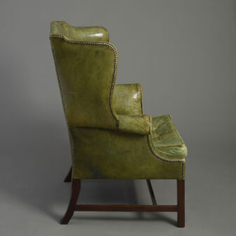 Pair of 19th Century George III Style Mahogany and Green Leather Wing Armchairs
