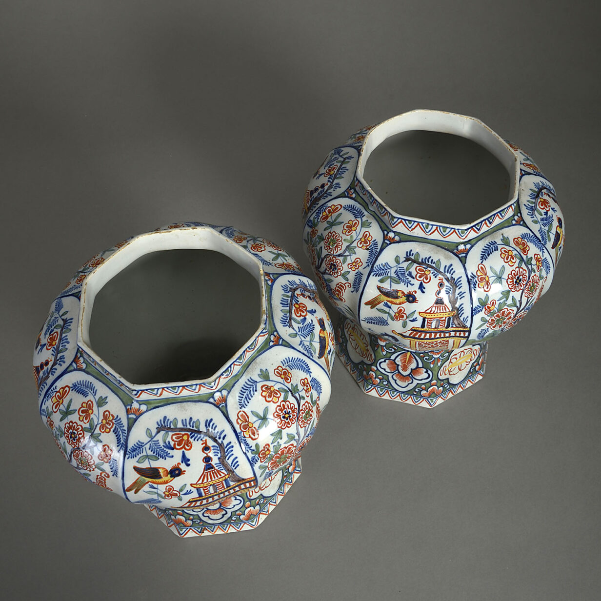 Pair of 19th Century Polychrome Faience Vases & Covers