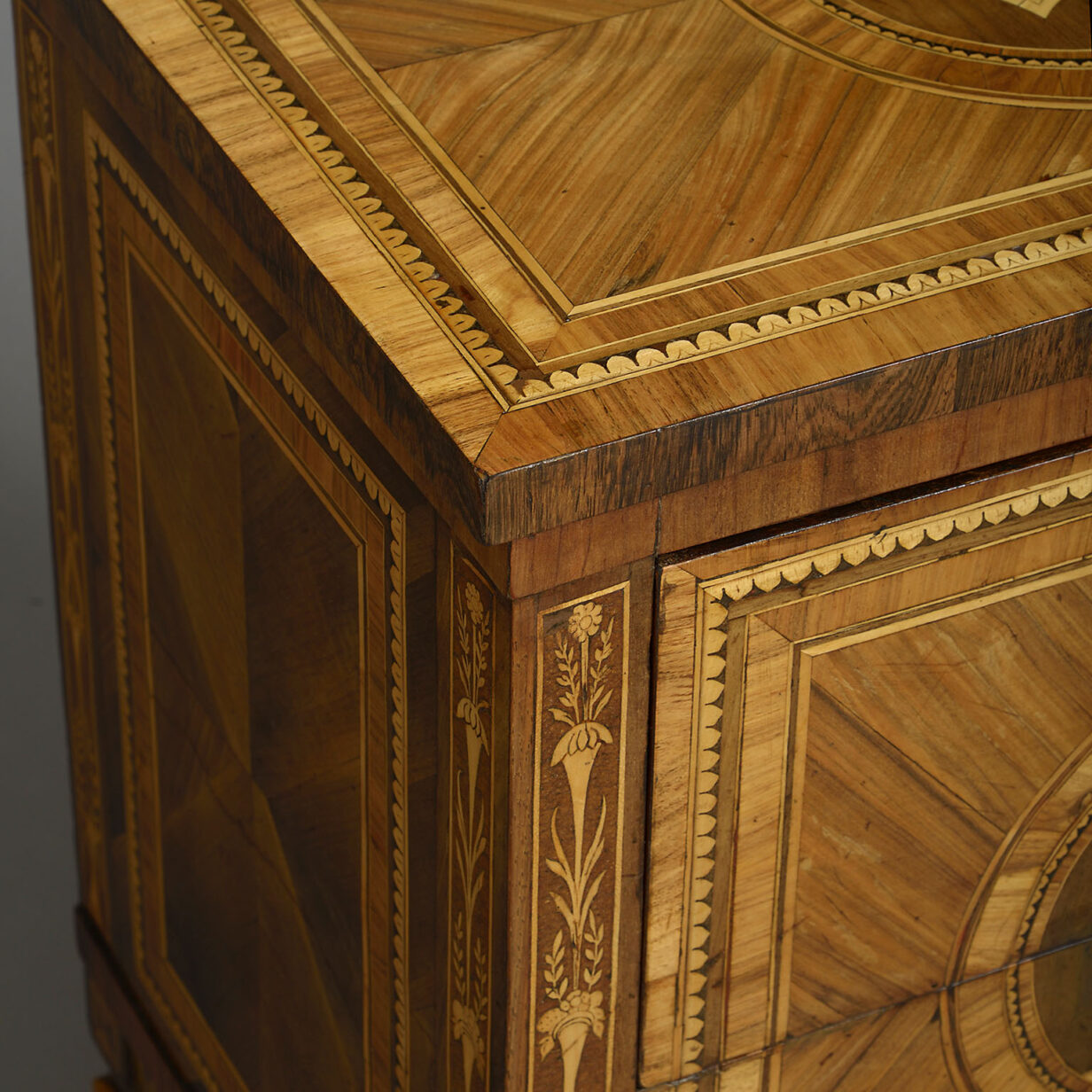 A fine late 18th century marquetry commode of small scale