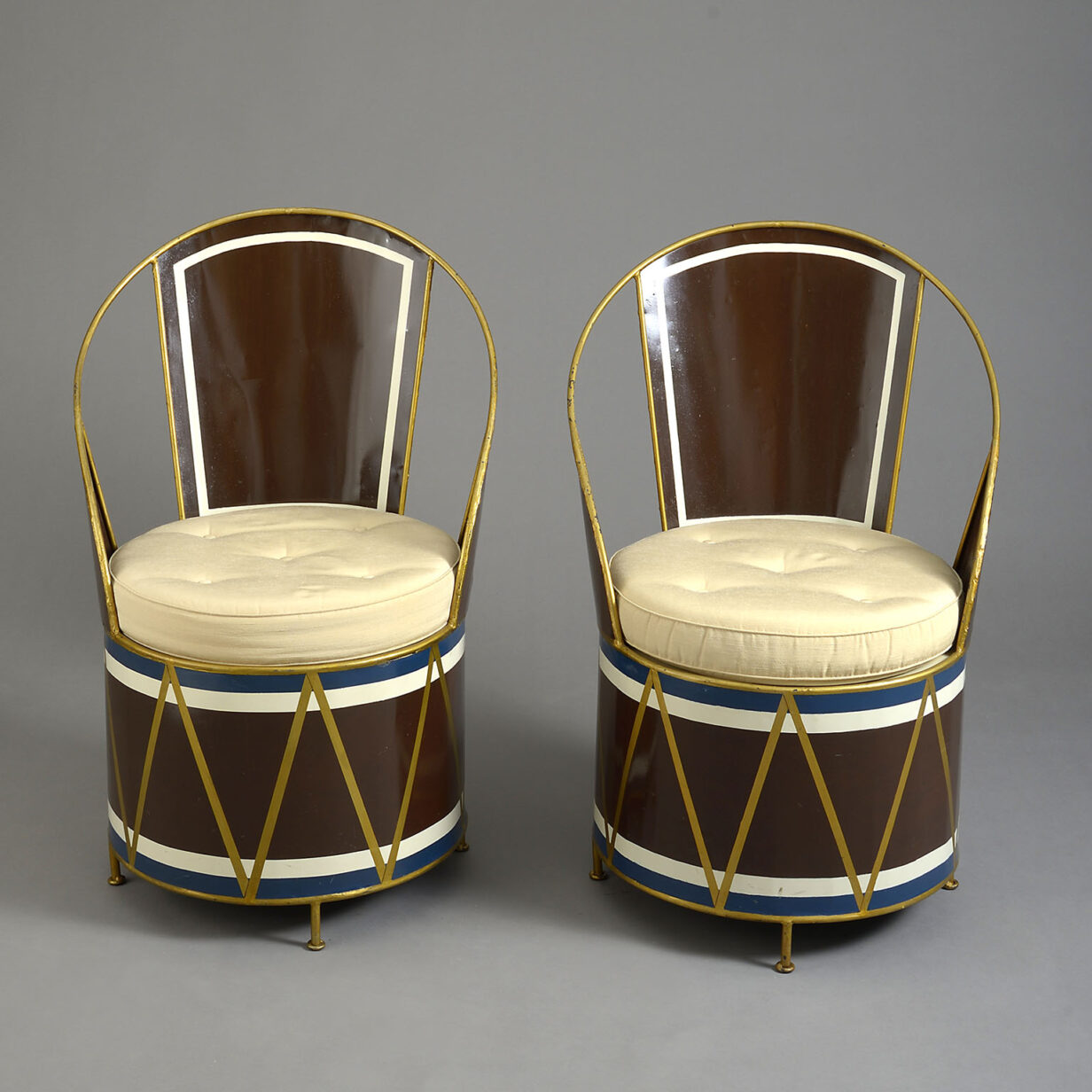 Pair of tole drum armchairs