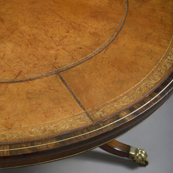 Early 19th century regency period rosewood and brass inlaid centre table