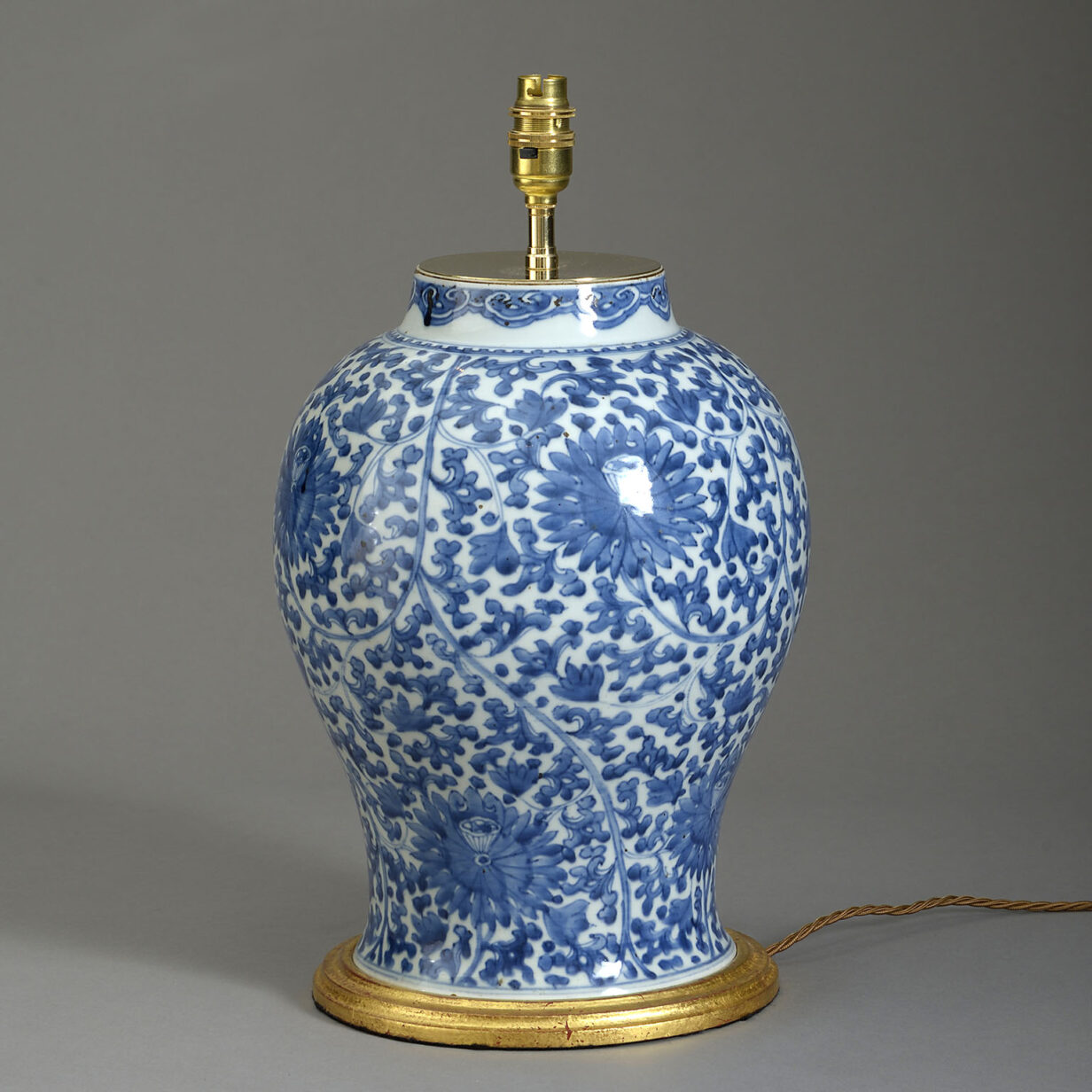 19th Century Blue & White Porcelain Vase in the Kangxi Taste as a Lamp