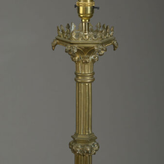 19th Century Victorian Period Gothic Brass Column Lamp