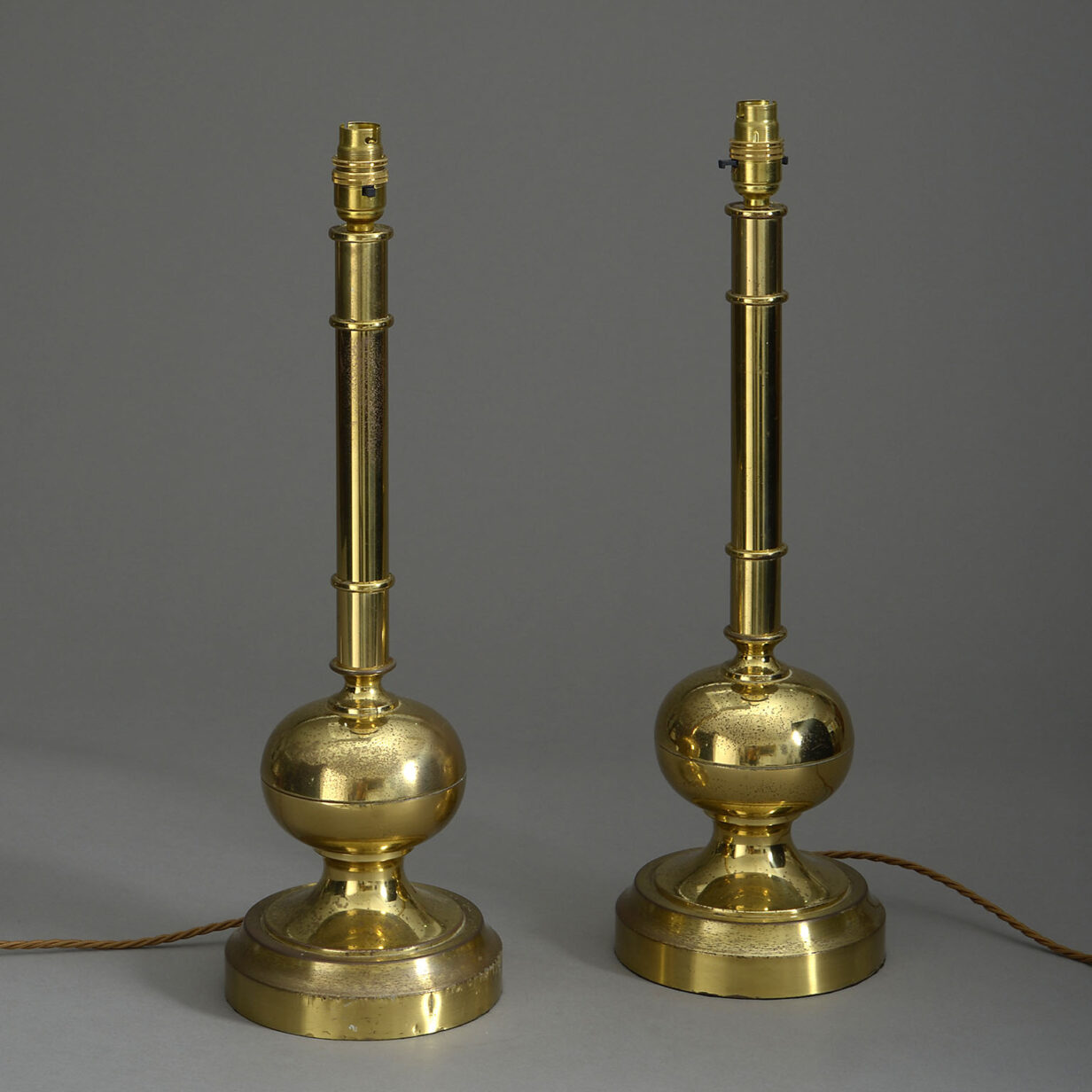 Pair of 20th Century Brass Column Lamps