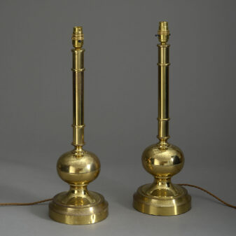 Pair of 20th century brass column lamps