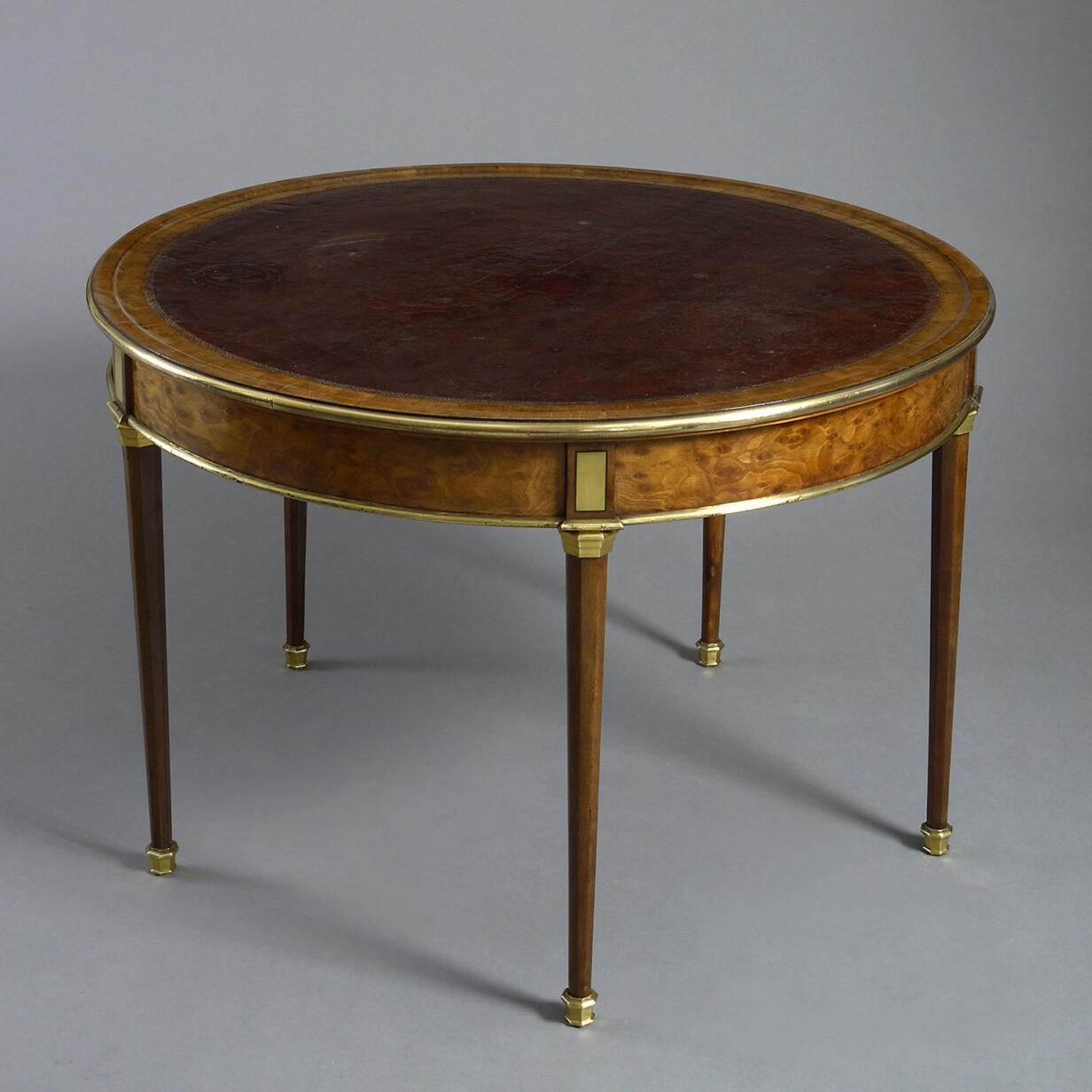 19th century leather topped burr walnut centre table