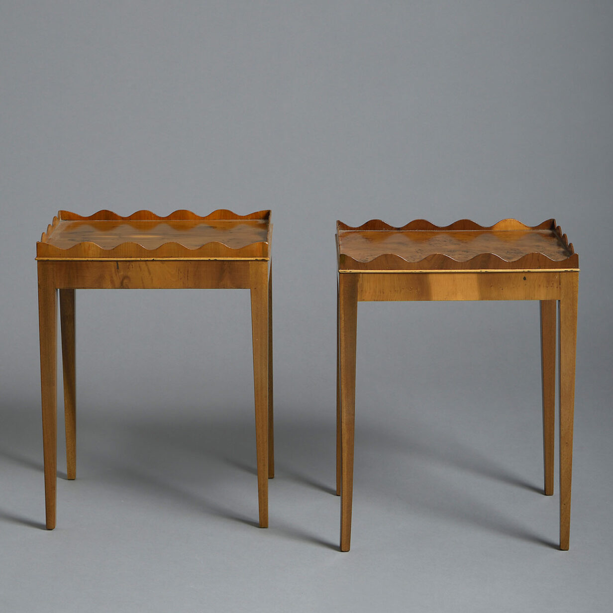 Pair of burr yew wood end tables in the george iii manner