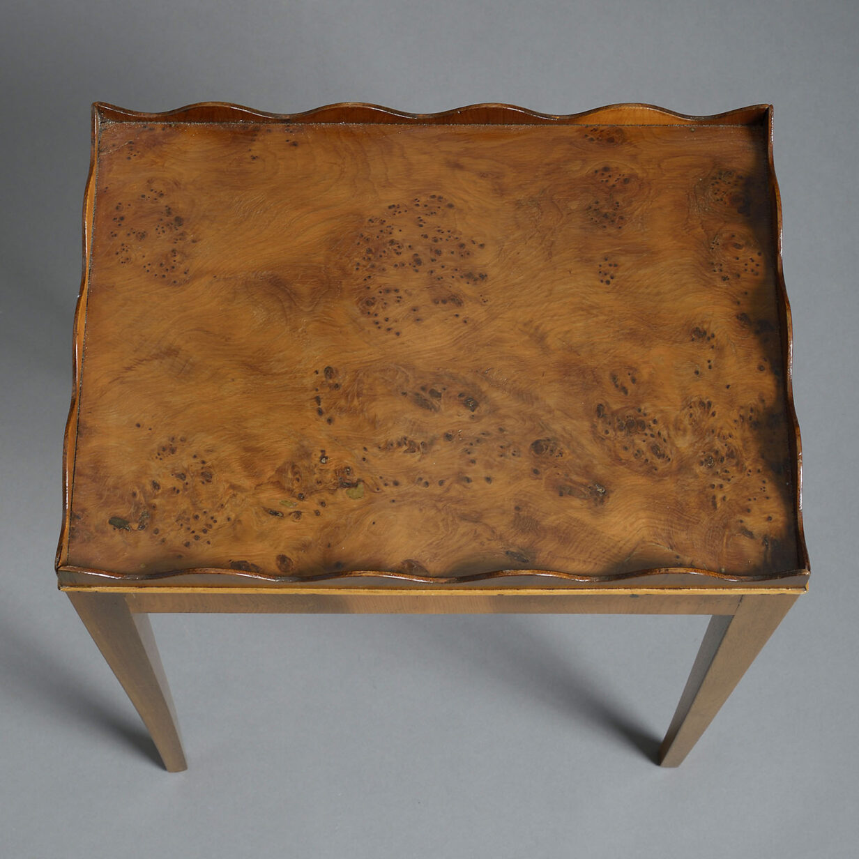 Pair of burr yew wood end tables in the george iii manner