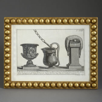 Four mid-18th century engravings depicting objects and artefacts of antiquity