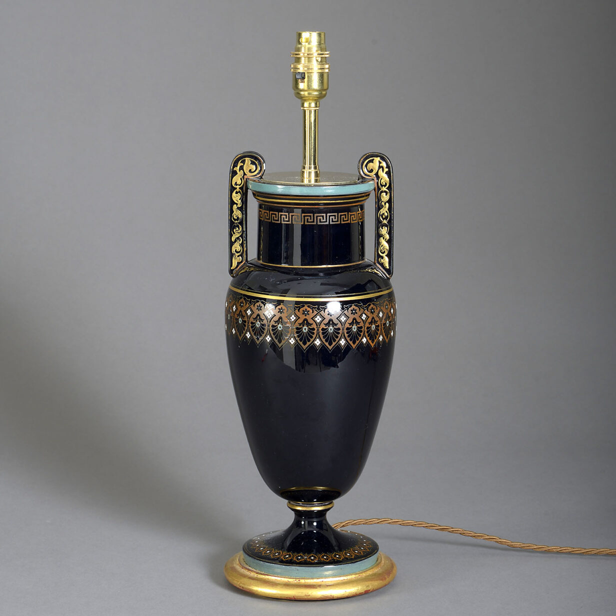 Black glazed porcelain vase lamp