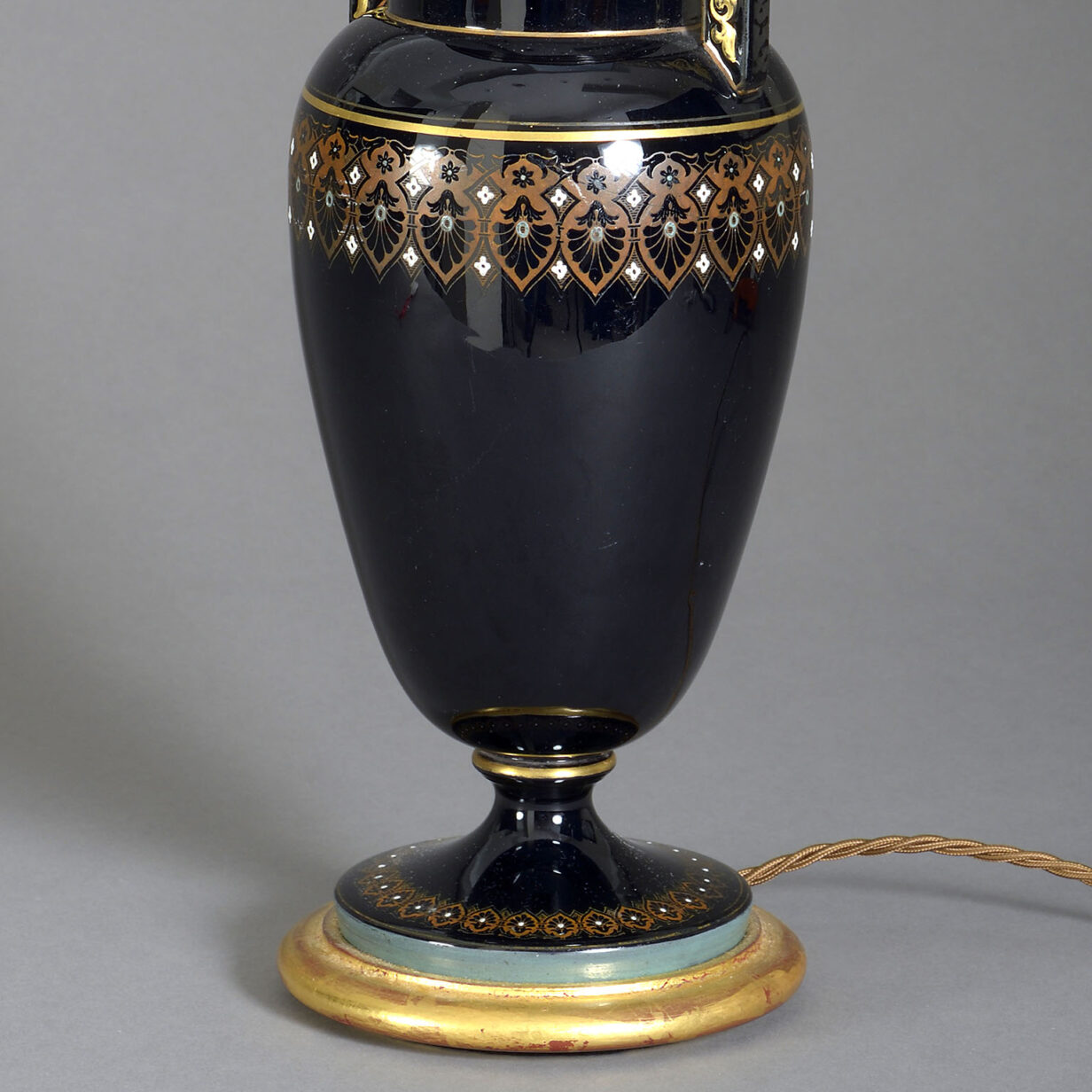 Black glazed porcelain vase lamp