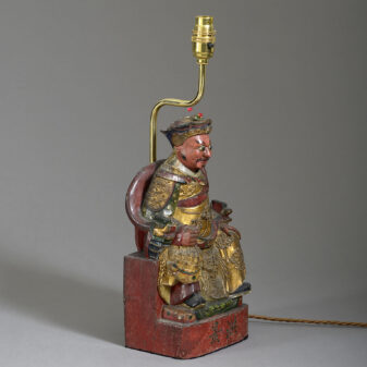 19th Century Carved, Painted & Gilded Chinese Deity Lamp