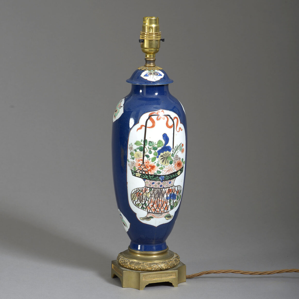 19th century blue ground famille verte chinese export porcelain vase lamp