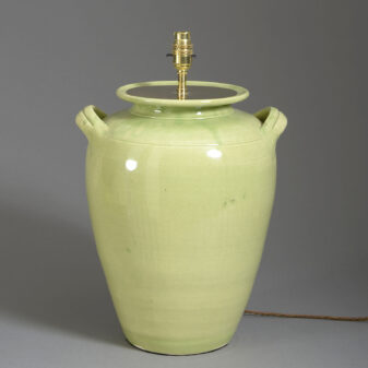 Green glazed pottery vase lamp