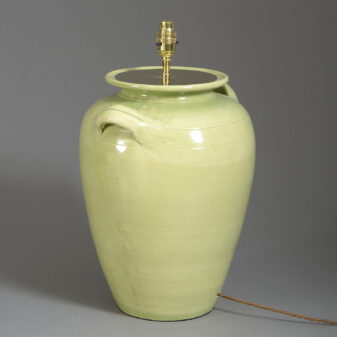 Green glazed pottery vase lamp