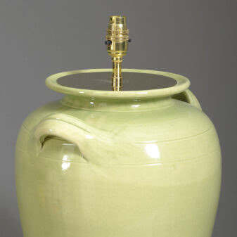 Green glazed pottery vase lamp