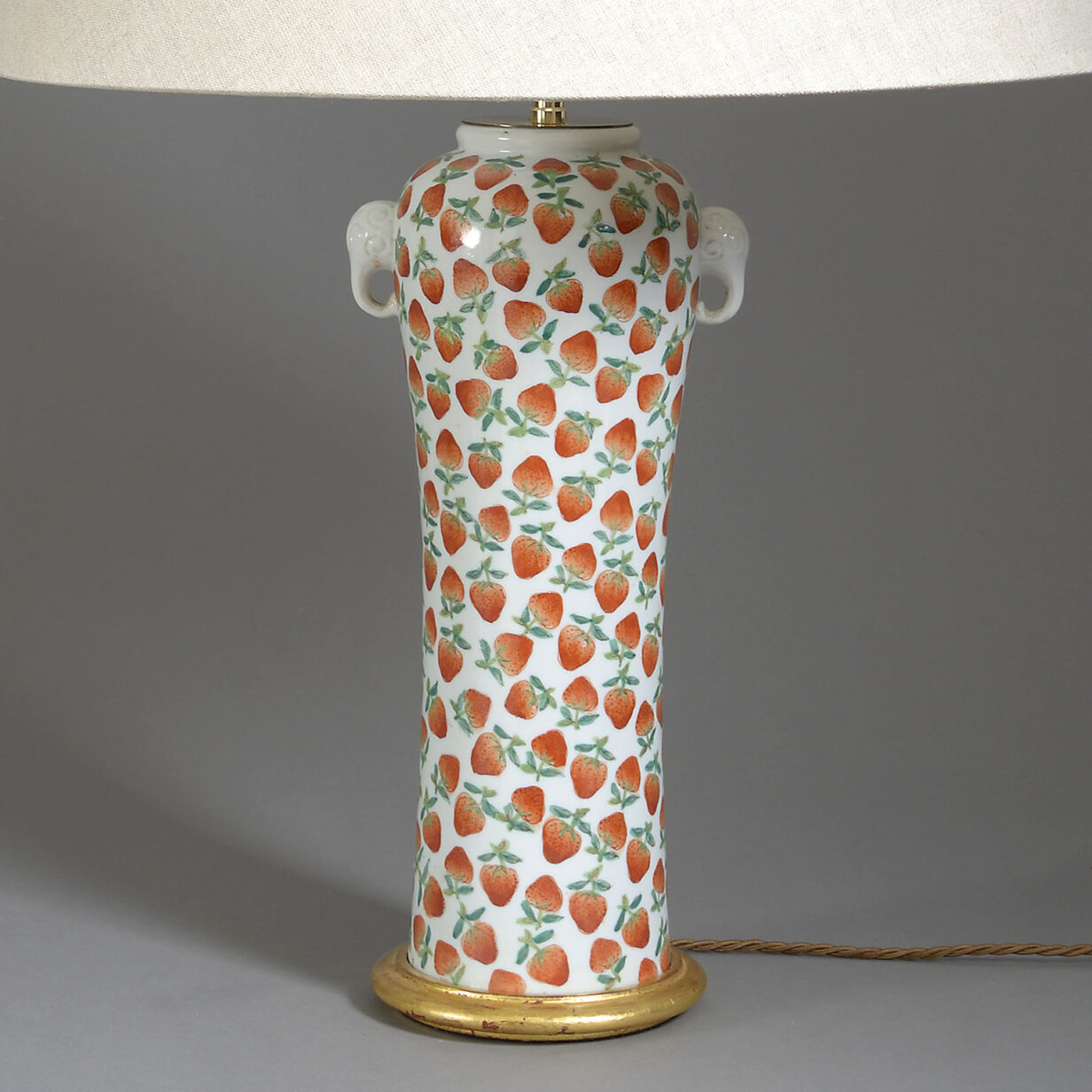 20th century porcelain strawberry pattery vase lamp